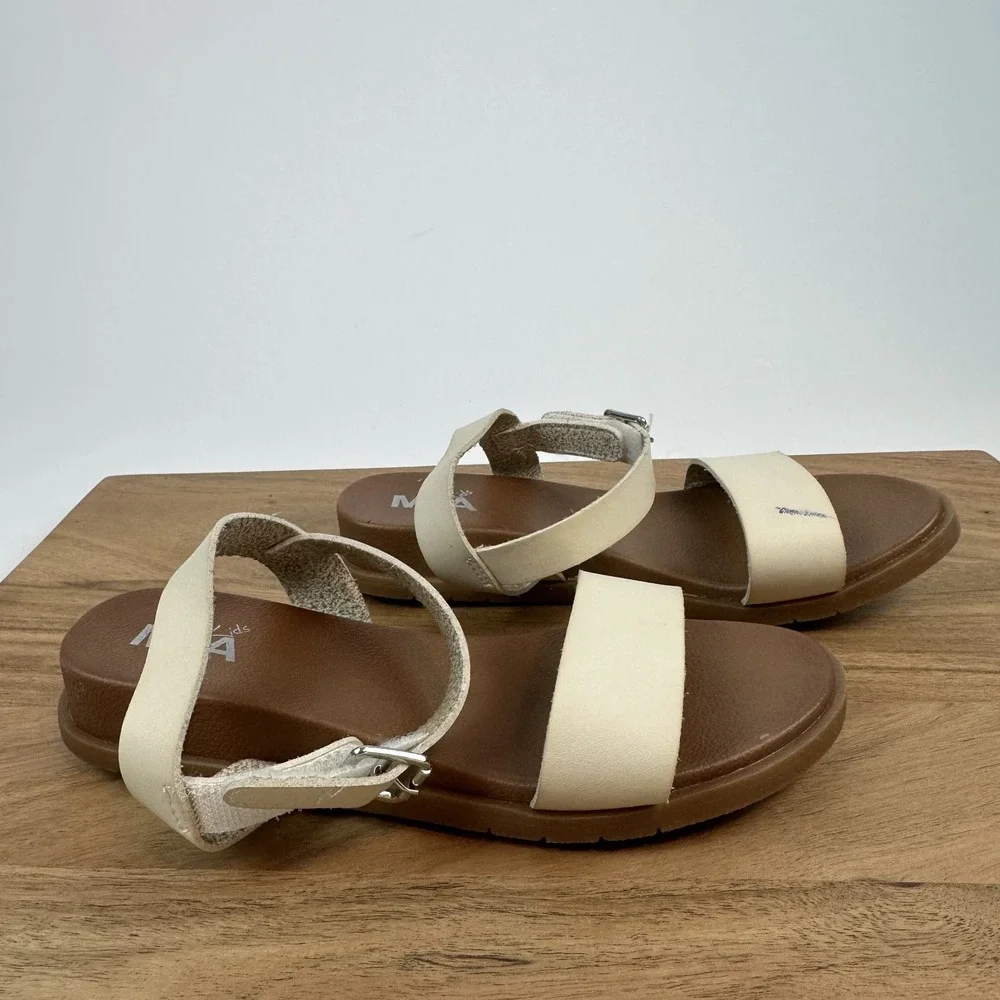 New Big‎ Kids Girls Mia Koddee Ivory Faux Leather Ankle Strap Wedge Sandals Sz 3